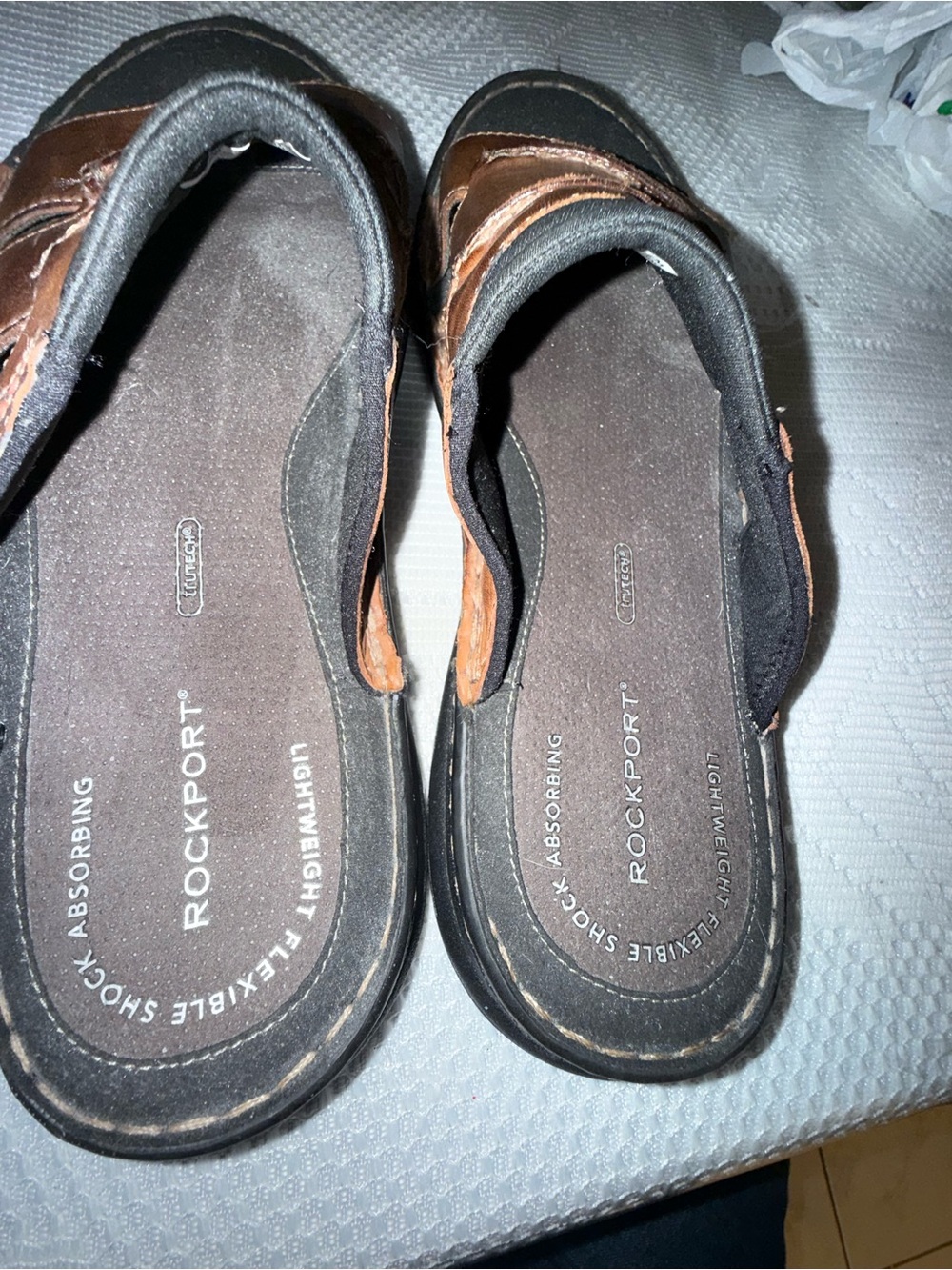 Rockport Men's Brown Leather Slide Sandals With Black Footbed View 2